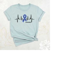 colon cancer awareness, blue ribbon colon cancer warrior shirt, heartbeat cancer shirt, colon cancer support shirt, colo