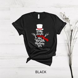some people are worth melting for pajamas, christmas snowman v-neck, xmas gift, matching family long-sleeve, merry chris
