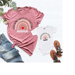 mama mini heart rainbow shirt, matching mommy and me shirt, floral mama shirt, floral mini shirt, cute mom and baby shir