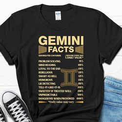 gemini facts birthday gift funny t-shirt, gemini zodiac sign facts humor tee for women, gemini girl personality b-day pr