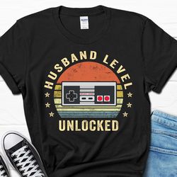 husband level unlocked shirt, video games dad tee from wife, funny gaming shirt for him, husband gamer gift for men, hus
