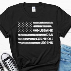 husband dad cornhole legend shirt, funny corn hole gift for men, cornhole player tee for him, father's day gifts, men's