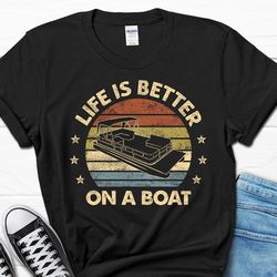 papa boating t-shirt for him, pontoon lover gifts, grandpa sailing shirt, husband boat owner gift from wife for men, fat