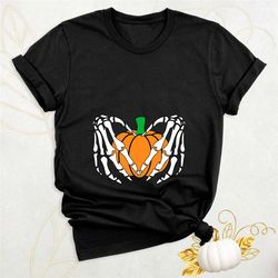 pumpkin skeleton hands shirt,halloween costume, baby reveal shirt, announcement shirt, baby shower gift, maternity tee,