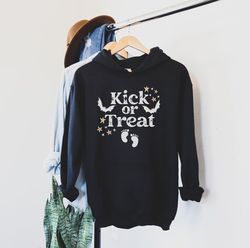 kick or treat halloween pregnancy announcement shirt, fall pregnancy announcement shirt, funny fall pregnancy shirt