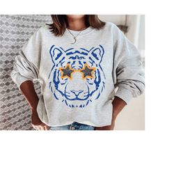 retro blue and orange tiger sweatshirt, tigers mascot, memphis sweatshirt, tigers crewneck, gift for tigers fan