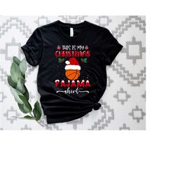 this is my christmas pajama shirt, basketball christmas lights t-shirt, christmas basketball gift tee, basketball lovers