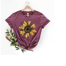 sunflower leopard shirt, sunflower shirt, leopard print shirt, floral shirt, gift for her, mom gift, sunflower tee