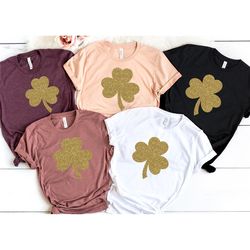 gold glitter shamrock shirt, happy go lucky shirt, st patrick's shirt, saint patrick's shirt, irish day shirt, clover sh