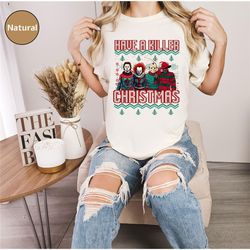 horror movie characters christmas lighting shirt, horror movie christmas shirt, horror killer character christmas, scary