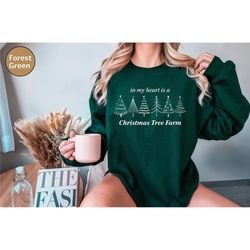 vintage christmas tree farm ts sweatshirt, christmas merch gift crewneck, christmas for women, my heart is a christmas t