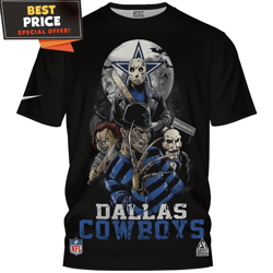 dallas cowboys horror character team up tshirt, dallas cowboys gifts for game day  best personalized gift  unique gifts