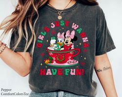 minnie and daisy girljust wanna have fun coffee latte cup merry chrismashirt fam,tshirt, shirt gift, sport shirt