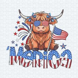 retro merica 4th of july highland cow png
