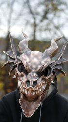 diy dragon full face mask, lightweight 3d printed serpentine dragon mask, fantasy horned dragon mask