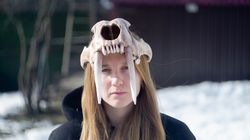 smilodon skull mask helmet | horror mask | realistic animal skull on head | tribal headpiece | headpiece skull | ritual