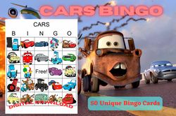 cars disney printable bingo, printable bingo cards, pixar-themed bingo game, children's bingo game