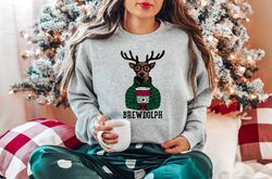 Brewdolph Sweatshirt, Christmas Coffee Sweater, Christmas Sweatshirt, Reindeer Sweatshirt, Christmas Holiday Party Shirt