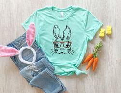 Bunny With Leopard Glasses Shirt, Bunny With Glasses Shirt, Easter Day Shirt, Easter Bunny Shirt, Easter Family Shirt, H