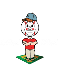 baseball, game time, cartoon image with a ball head