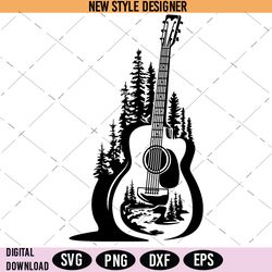 acoustic guitar svg, sound of nature svg, mountain river svg, instant download