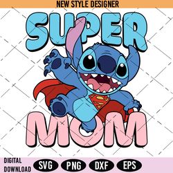 stitch super mom svg, cartoon characters mom svg, silhouette art, cut file svg