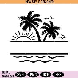 ocean waves svg, beach monogram frame svg, sunny vibes svg, instant download