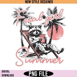 feral girl summer png, summer shirt design, funny raccoon png, instant download