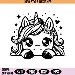 peeking cute unicorn svg png, unicorn clip art, unicorn kawaii svg, instant download