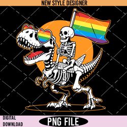 skeleton riding dinosaur lgbtq png, skeleton pride png, dinosaur pride png, instant download