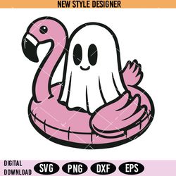 ghost on a pool floaty svg png, flamingo pool float, beach ghost svg, instant download