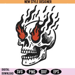 burning skull svg, retro skull svg, skull with flame svg, instant download