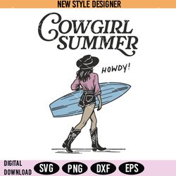 cowgirl summer svg png, surfer cowgirl at beach svg, rodeo season svg, instant download