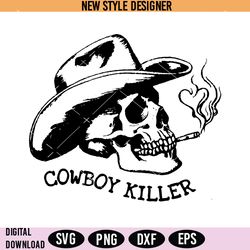 cowboy killer skull svg png, wild west heart smoke svg, instant download