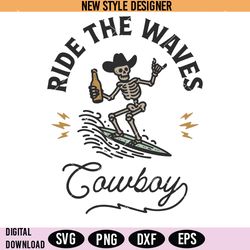surfing cowboy skeleton svg png, surfer cowboy clipart, cowboy beer shirt svg, instant download