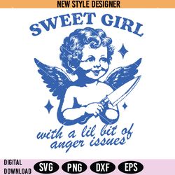 sweet girl with anger issues svg png, vintage angel svg, vintage retro angel png, instant download
