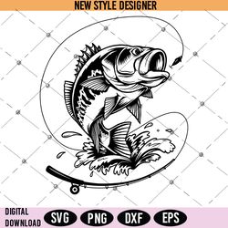 bass fishing svg png, bass clipart, fish hook svg, fishing png, instant download