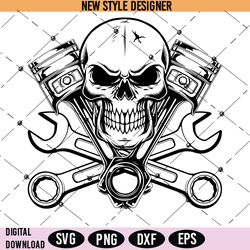skull mechanic svg png, tools svg, wrenches svg, skull svg, instant download