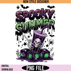 summer vibes skeleton clipart, spooky summer png, halloween coffee png, digital download