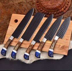 handmade black kitchen chef knives set of 5 pieces christmas gift gift for her birthday gift dad's gift unique gift