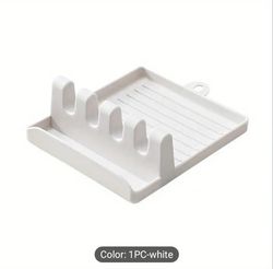 4-slot kitchen spoon white rest, multifunctional utensil holder, pot lid storage rack, non-food contact organizer