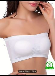 women's strapless bandeau white bra, seamless with removable pads, non-slip elastic chest wrap, backless bra l