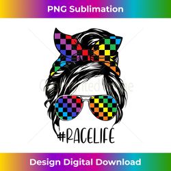 messy bun colorful rainbow checkered flag bandana race life - high-quality png sublimation download