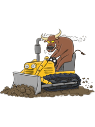 funny bull driving bulldozer cartoon