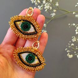 beaded eye earrings , statement earrings, nazar eye earrings , women jewelry handmade