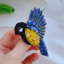 brooch bird, beaded brooch tit, handmade jewelry for women, gift for a friend