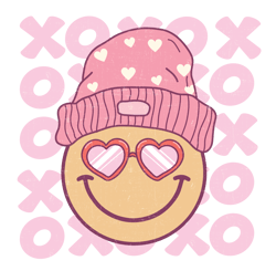 happy face with beanie smiling png, valentine's day png, cute valentine's day sublimation design, retro valentine's day