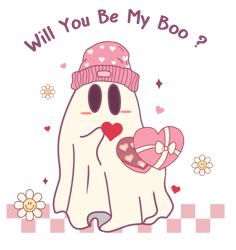 will you be my boo png, ghost png, valentine's day png, cute valentine's day sublimation design, retro valentine's day