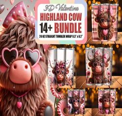 Valentine Highland Cow 3D Tumbler Bundle | Sublimation Tumbler Bundle | Digital Download