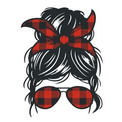 bun girl and shades plaid svg, buffalo plaid christmas svg, buffalo plaid svg, digital download